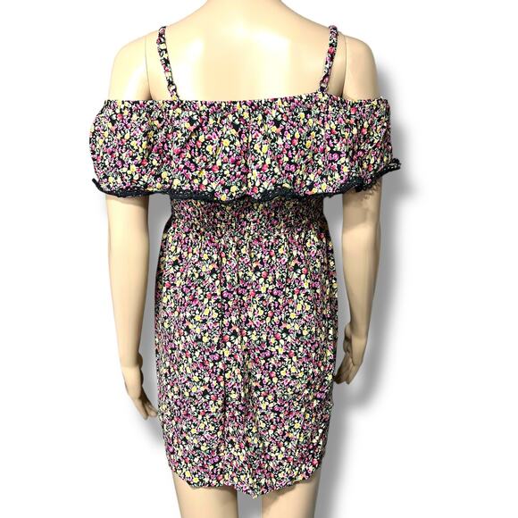 Lily Rose Womens Flounce Smocked Mini Dress Floral Spaghetti Strap Medium - Picture 5 of 10